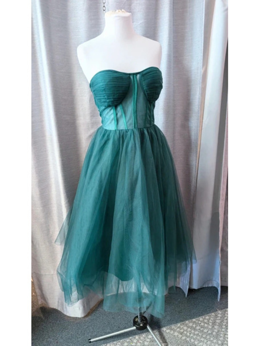 Green Tulle Strapless Corset Back Dress M